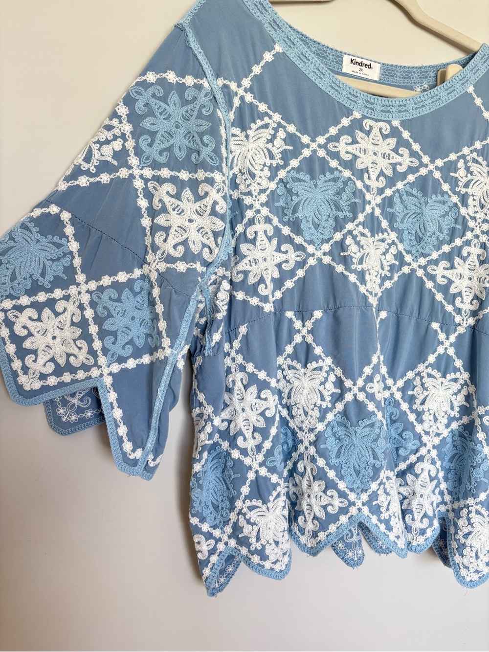 Kindred Blue Embroidered Boho Top, Size 2X, Floral Details, Cottagecore - Picture 2 of 8
